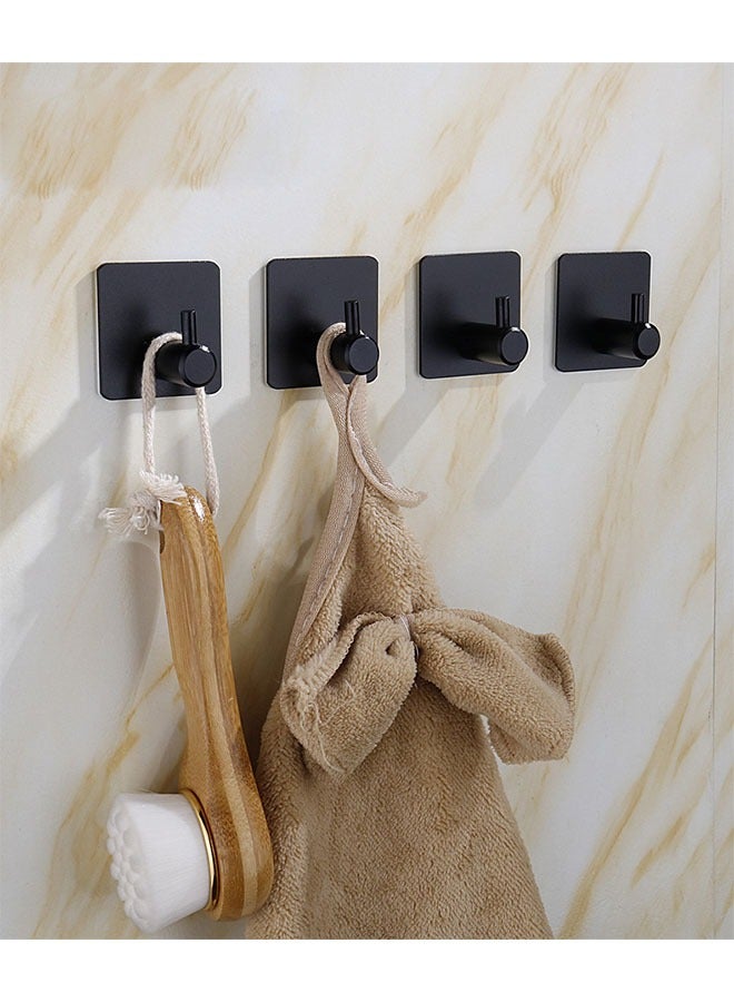 4-Piece Space Aluminum Square Adhesive Wall Hooks, Waterproof Superglue Hooks, Bathroom Kitchen Bedroom Towel Heavy Duty Hooks (Black) - Image 4
