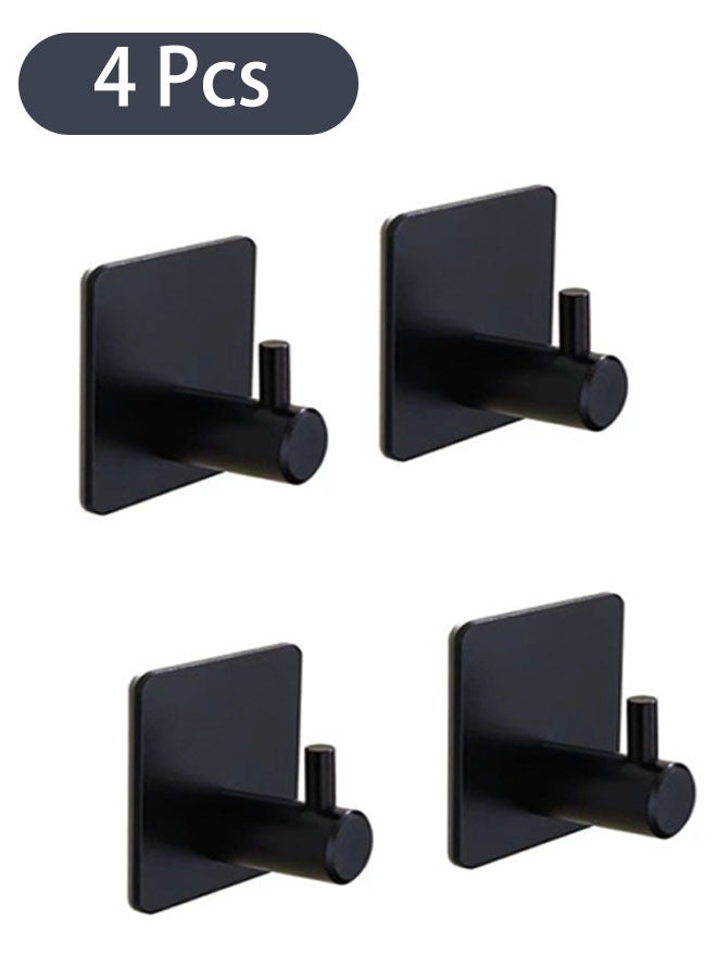 4-Piece Space Aluminum Square Adhesive Wall Hooks, Waterproof Superglue Hooks, Bathroom Kitchen Bedroom Towel Heavy Duty Hooks (Black) - Image 1