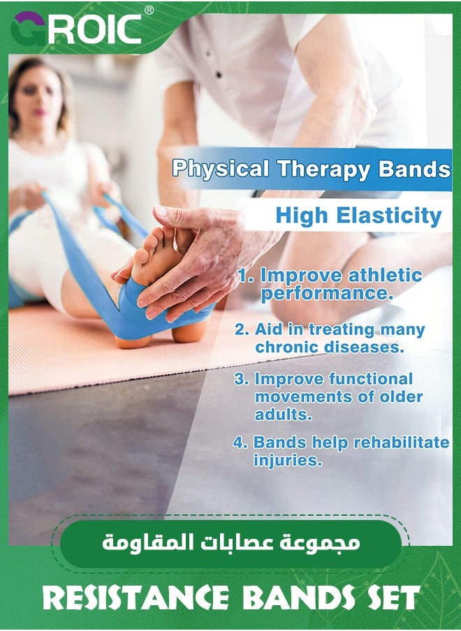 GROIC 8 Pack Resistance Bands Set, 5 Pcs Resistance Bands with 5 Resistance Levels  and 3 Pcs Elastic Exercise Bands for Workout Strength Training Yoga, Arms, Pilates, Full Body and Shoulders  - Image 3