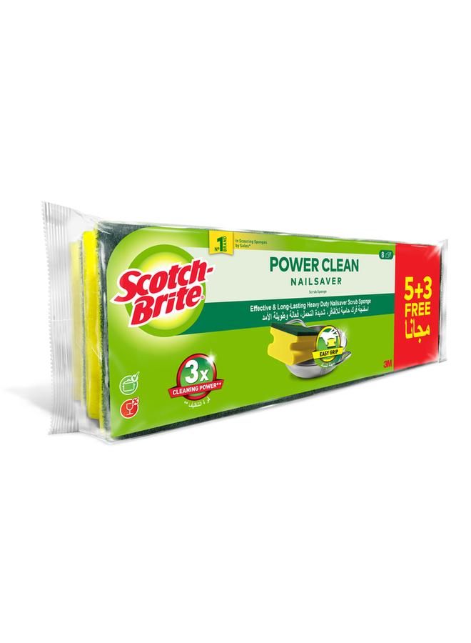 Scotch Brite 8-Piece Heavy Duty Classic Nail Saver Scrub Sponge Yellow and Green - Image 1