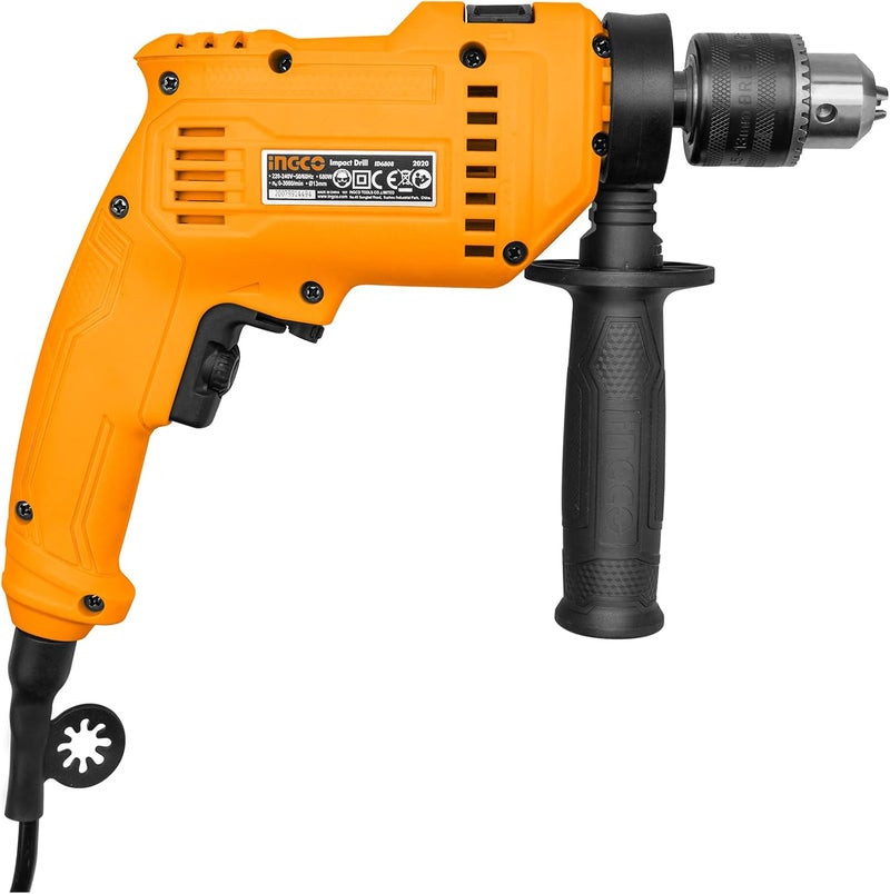 INGCO 680W 13 Mm Electric Hammer Drill For Wood And Concrete Drilling, Yellow, Id6808 - Image 2