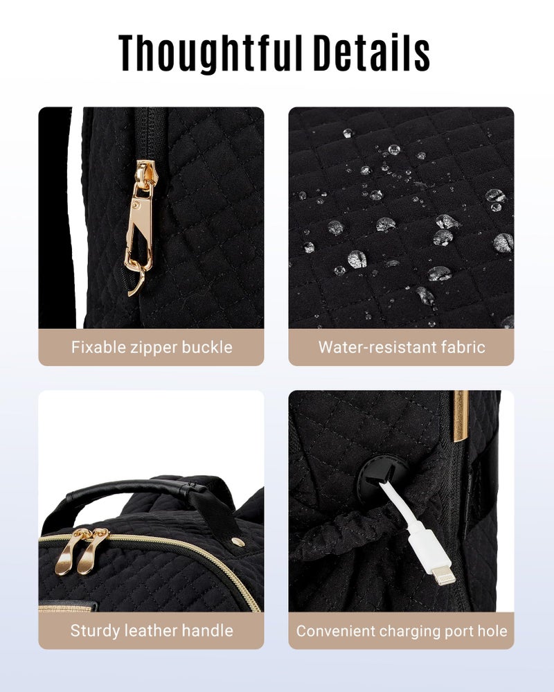 LIGHT FLIGHT Travel Laptop Backpack for Women, 15.6 Inch Anti Theft Laptop Backpack with USB Charging Hole Water Resistant Computer Backpack for Work, Quilted Black - Image 3