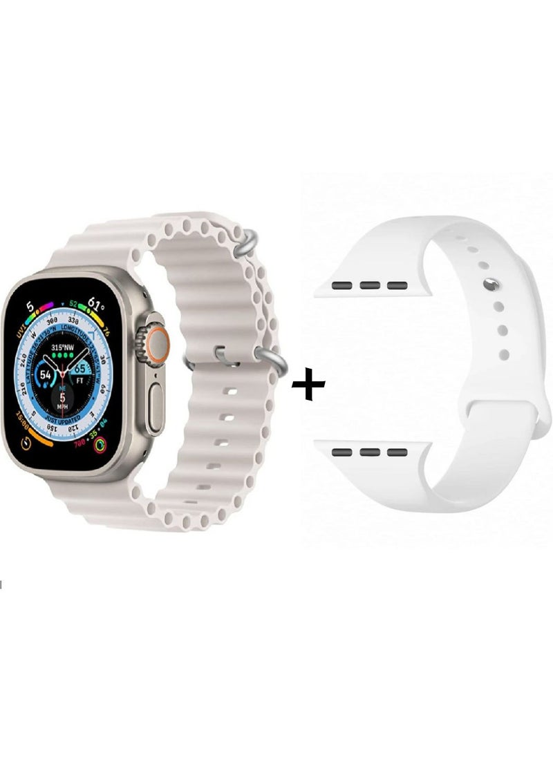 Wearfit Pro - HW68 ULTRA MINI Smart Watch Series 8  With A Full Screen Works With The Android And IOS System, Is Responsive, Wireless Charging Supports GPS, Size 1.75 Inch - Silver Color - Image 1