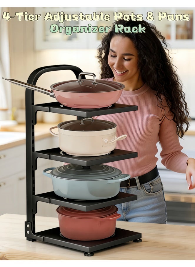 Pots and Pans Organizer under Cabinet, Heavy Duty Pan Organizers for Cabinet & Counter, 4 Tier Adjustable Pan & Pot Rack for Kitchen Cabinet Organizers and Storage (BC0404) - Image 1