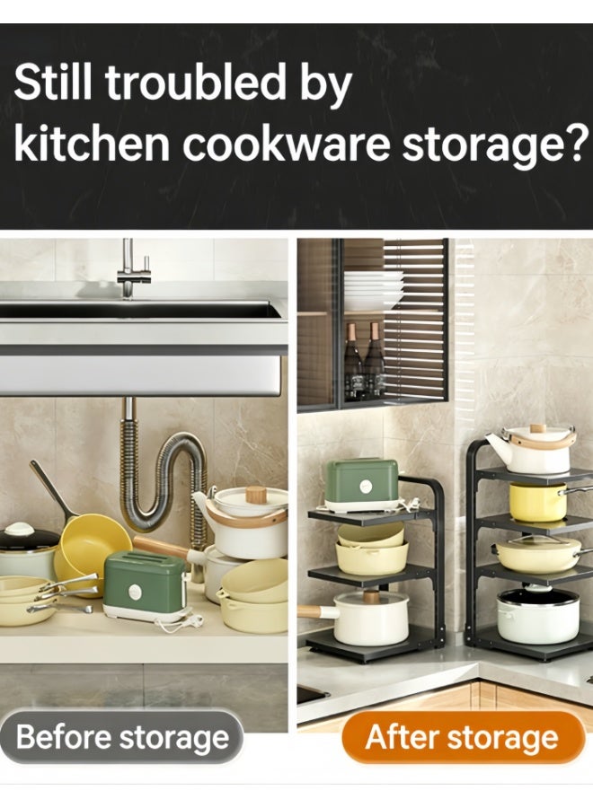 Pots and Pans Organizer under Cabinet, Heavy Duty Pan Organizers for Cabinet & Counter, 4 Tier Adjustable Pan & Pot Rack for Kitchen Cabinet Organizers and Storage (BC0404) - Image 2