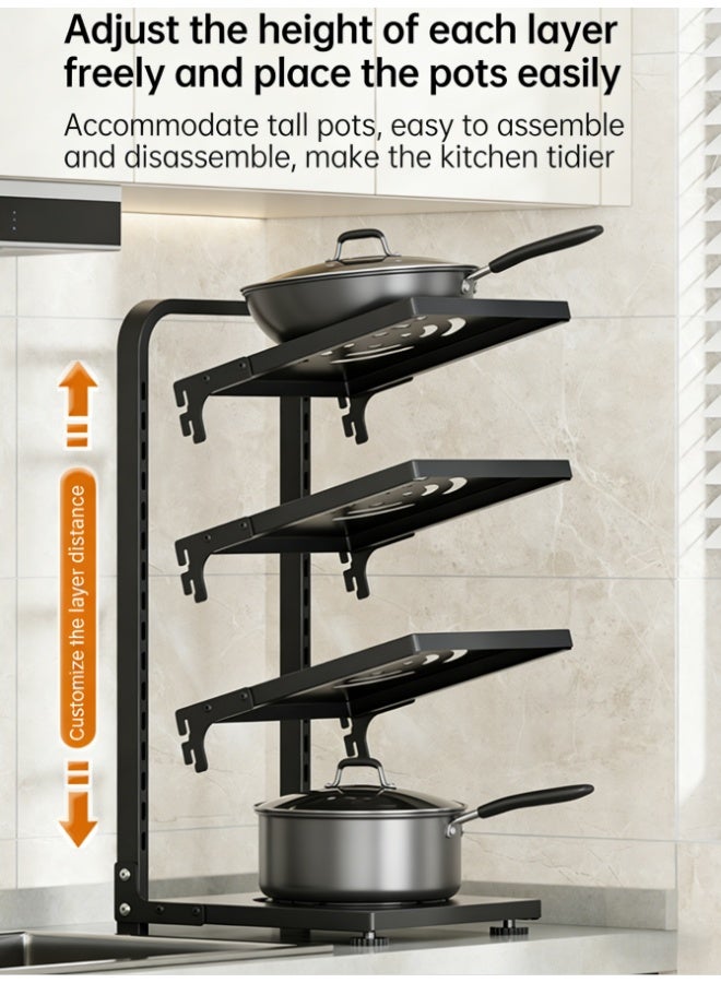 Pots and Pans Organizer under Cabinet, Heavy Duty Pan Organizers for Cabinet & Counter, 4 Tier Adjustable Pan & Pot Rack for Kitchen Cabinet Organizers and Storage (BC0404) - Image 4
