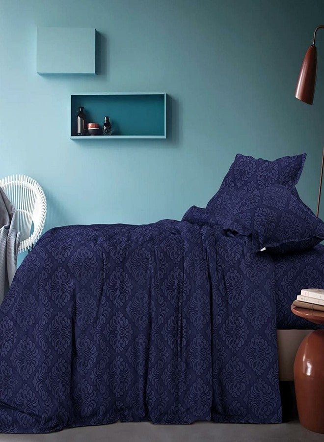 Belvostum Homes 280 TC 100% Glace Cotton Plain Bedsheet Double Bed with Two Pillow Covers (Navy Blue, Double) - Image 2