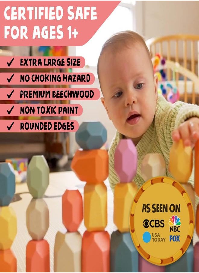 BUNMO - BunMo Stacking Rocks 40pcs | Safe for Ages 1+ | Montessori Toys for 1 Year Old | Stacking Blocks for Kids 1+ | Stimulating Creative & Imaginative Play | Hours of Fun | Sensory Toddler Toys - Image 1
