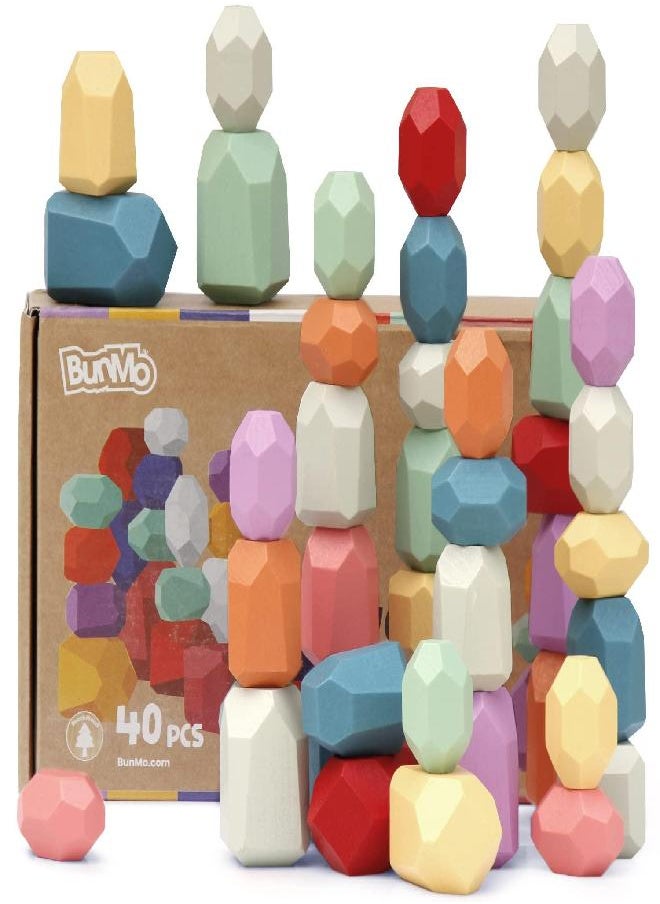 BUNMO - BunMo Stacking Rocks 40pcs | Safe for Ages 1+ | Montessori Toys for 1 Year Old | Stacking Blocks for Kids 1+ | Stimulating Creative & Imaginative Play | Hours of Fun | Sensory Toddler Toys - Image 1