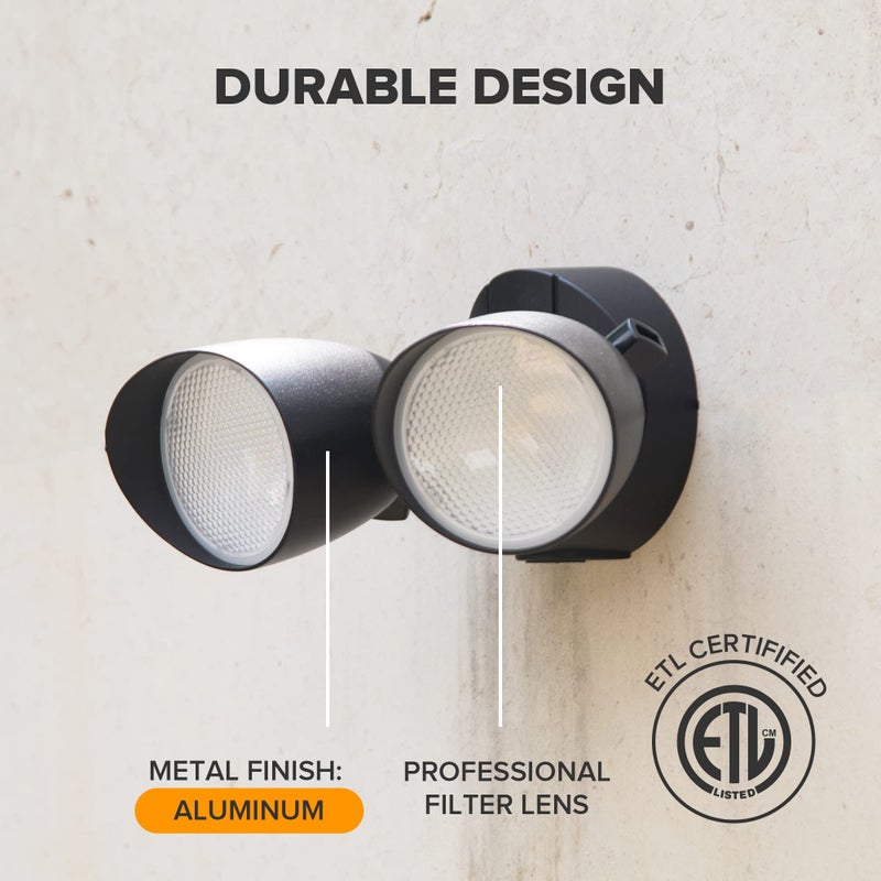 UME 2-Packs 2500 Lumen 32 Watt 28 LED Dual-Head Floodlight Outdoor, Full Metal Design, Waterproof Exterior Security Wall Light 5000K for Patio, Garden, Yard-Black - Image 3