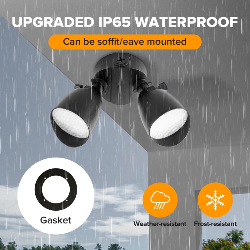 UME 2-Packs 2500 Lumen 32 Watt 28 LED Dual-Head Floodlight Outdoor, Full Metal Design, Waterproof Exterior Security Wall Light 5000K for Patio, Garden, Yard-Black - Image 4