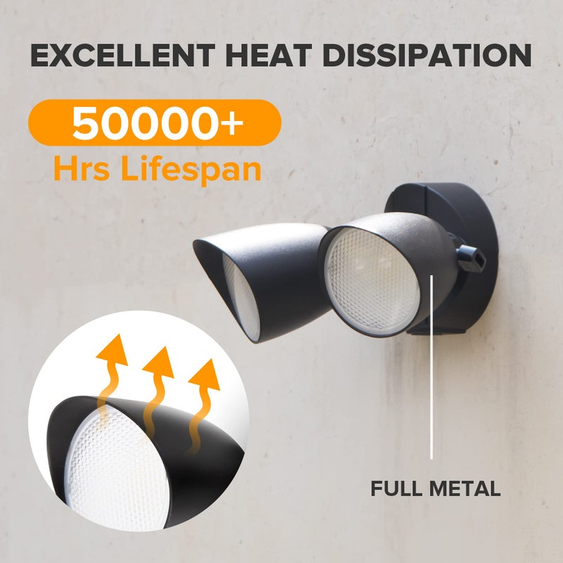 UME 2-Packs 2500 Lumen 32 Watt 28 LED Dual-Head Floodlight Outdoor, Full Metal Design, Waterproof Exterior Security Wall Light 5000K for Patio, Garden, Yard-Black - Image 5