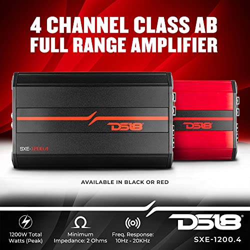 DS18 SXE-1200.4/BK Car Amplifier Stereo Full-Range Class A/B 4-Channel 60x4 RMS @4 OHM 1200 Watts - Powerful and Compact Amp for Speakers in Car Audio System - Image 2