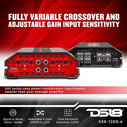 DS18 SXE-1200.4/BK Car Amplifier Stereo Full-Range Class A/B 4-Channel 60x4 RMS @4 OHM 1200 Watts - Powerful and Compact Amp for Speakers in Car Audio System - Image 3
