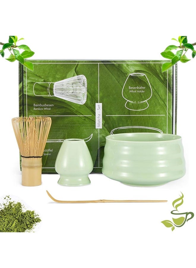 WINEENEE 4 Piece Matcha Tea Set,Matcha Whisk Set,Traditional Japanese Matcha Tea Set,Ceramic Whisk Holder, Handmade Matcha Ceremony Kit,Matcha Ceremony Accessory,Matcha Tools - Image 1