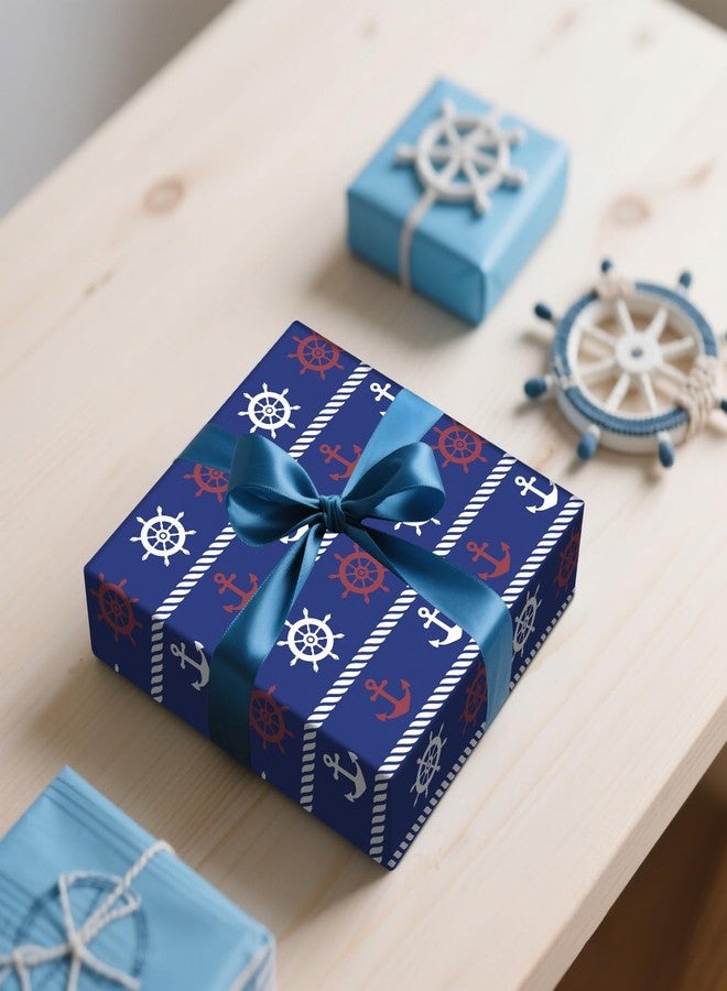 Boerni Blue Nautical Wrapping Paper 20×29 Inches Nautical Element Anchor Design Decorative Gift Wrap Paper Packaging for Birthday, Holiday, Wedding,Baby Shower,4 Folded Sheets - Image 4