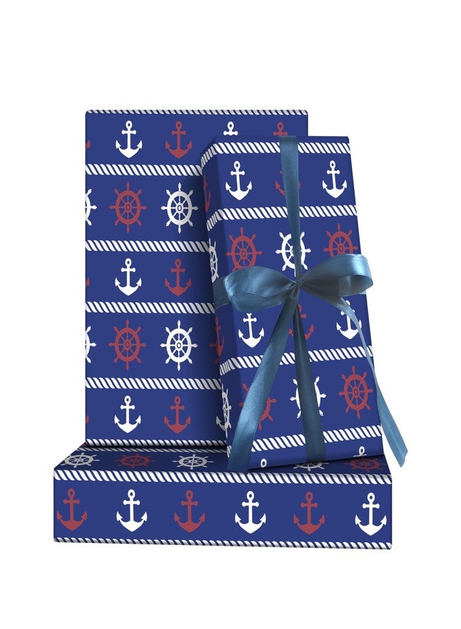 Boerni Blue Nautical Wrapping Paper 20×29 Inches Nautical Element Anchor Design Decorative Gift Wrap Paper Packaging for Birthday, Holiday, Wedding,Baby Shower,4 Folded Sheets - Image 1