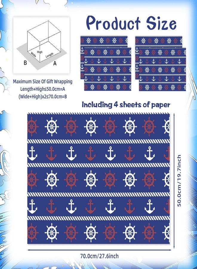 Boerni Blue Nautical Wrapping Paper 20×29 Inches Nautical Element Anchor Design Decorative Gift Wrap Paper Packaging for Birthday, Holiday, Wedding,Baby Shower,4 Folded Sheets - Image 2