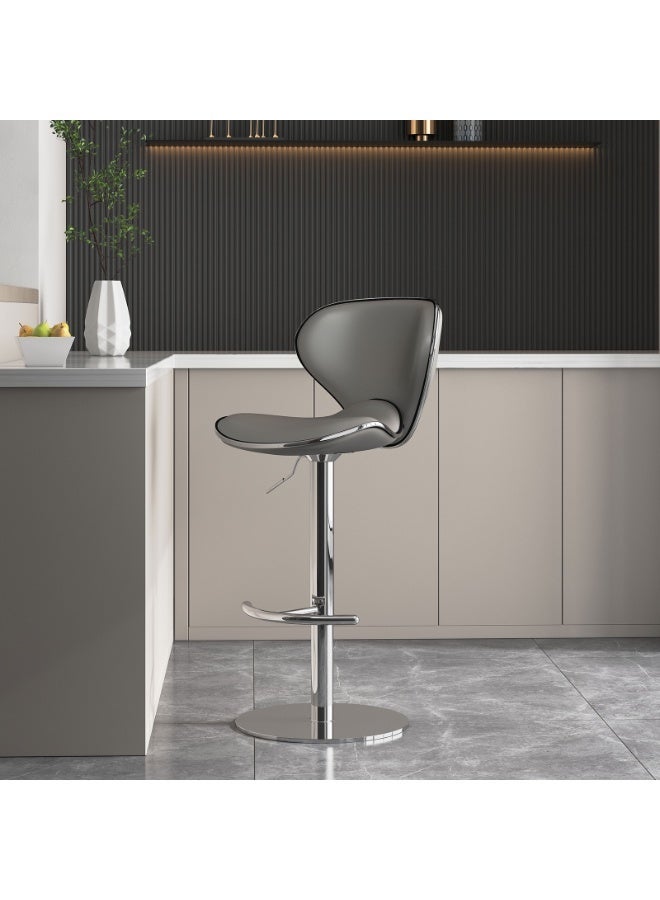 Sharpdo 2-Piece Bar Stool Set, Nappa Leather High Back Bar Stool, Comfortable and Adjustable High Bar Stool, 360° Rotation, Suitable for Home Kitchen Counter Restaurant High Stool - Image 3