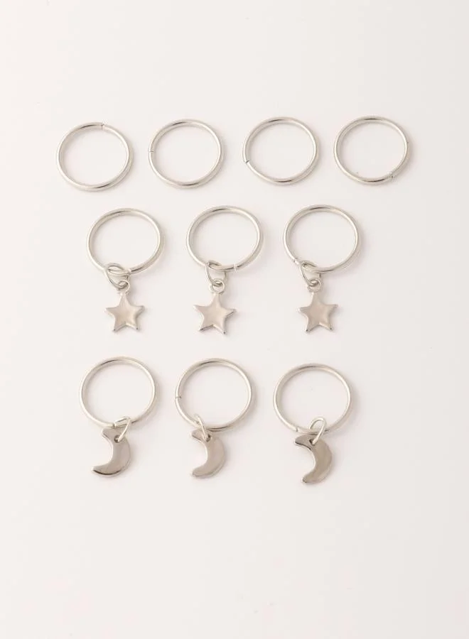 Take Two Pack of 10 - Silver Star and Moon Hair Jewelry