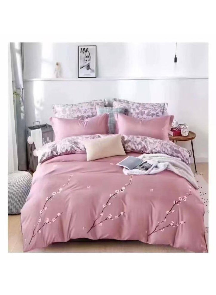 طقم مفروشات قطني مكون من 4 قطع - غطاء لحاف 160×210 سم، شرشف مطاطي 120×200+25 سم، و2 غطاء وسادة - مقاس فردي، ناعم ومسامي