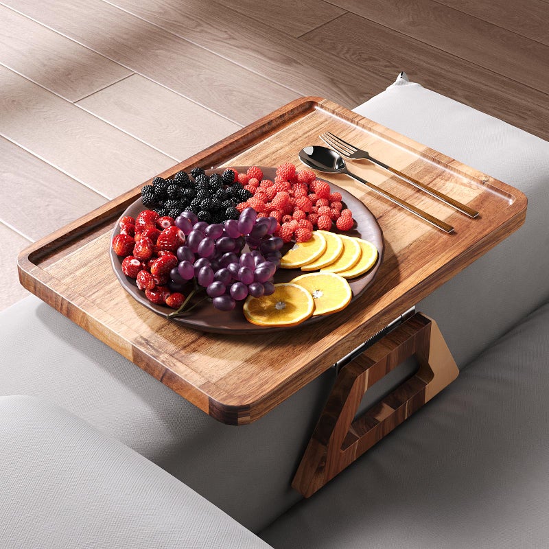 Danfoxer Acacia Wood Couch Arm Tray,Folding Sofa Armrest Tray,Couch Arm Table Clip-On Couch Desk for Drinks, Snacks,Phone,Remote Control - Image 4