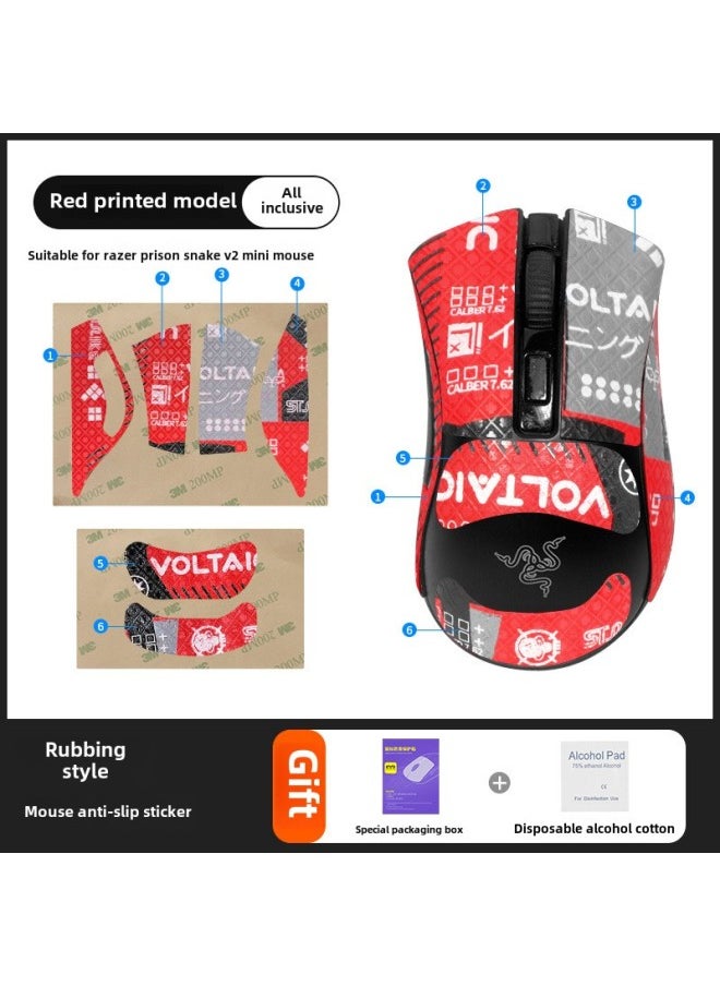 Generic - Suitable For Razer Purgatory Viper Viper V2mini Mouse Sticker Anti-slip Sticker Printed Sticker V2mini Sweat Absorbing Palm Sticker-Color: A Red Suede Mouse Sticker - Image 1