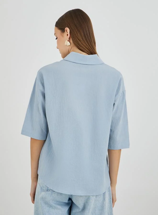 Take Two Take Two Cotton Linen Buttoned Spread Collar Shirt