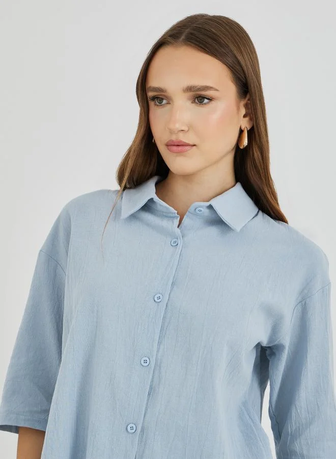 Take Two Take Two Cotton Linen Buttoned Spread Collar Shirt