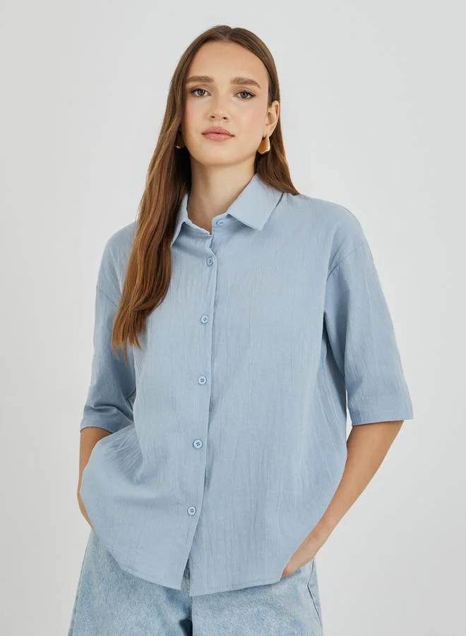 Take Two Cotton Linen Buttoned Spread Collar Shirt