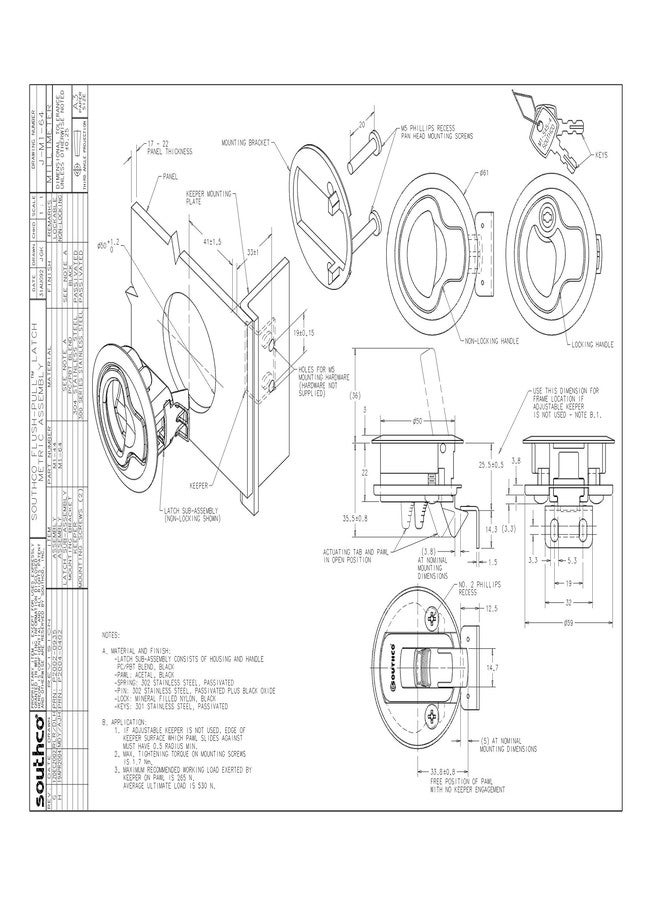 TCH Southco Flush Pull Latch Non Locking Black - M1-64 - Image 2