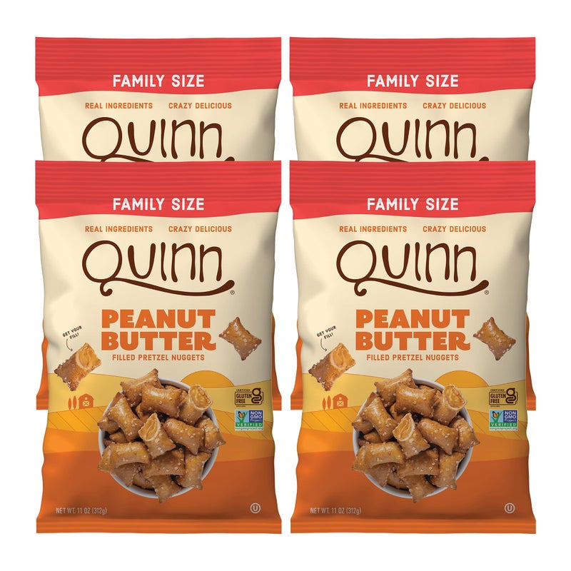 Quinn Creamy Peanut Butter Filled Pretzel Nuggets - Made with Real Ingredients, Whole Grain Sorghum, Sea Salt, Vegan, Gluten Free, Dairy Free, Non-GMO - 11 Oz (Pack of 4) - Image 1