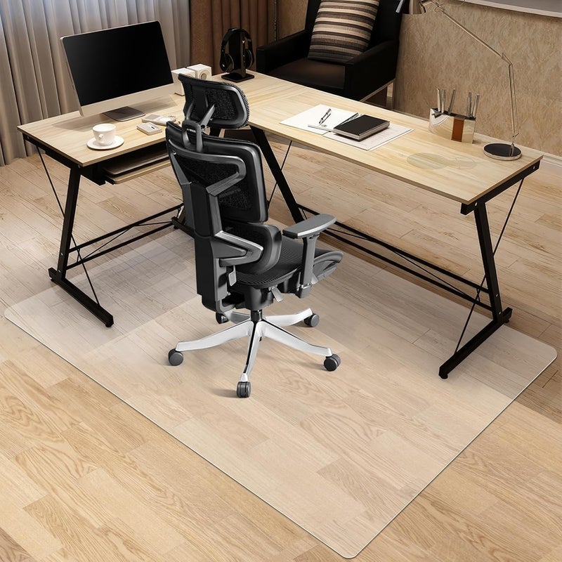 Kuyal Office Chair Mat for Hardwood Floor, 51'' x63'' Rectangle Transparent Desk Thick Durable Chair Mat for Rolling Chairs, Easy Glide, Floor-Protector - Image 1