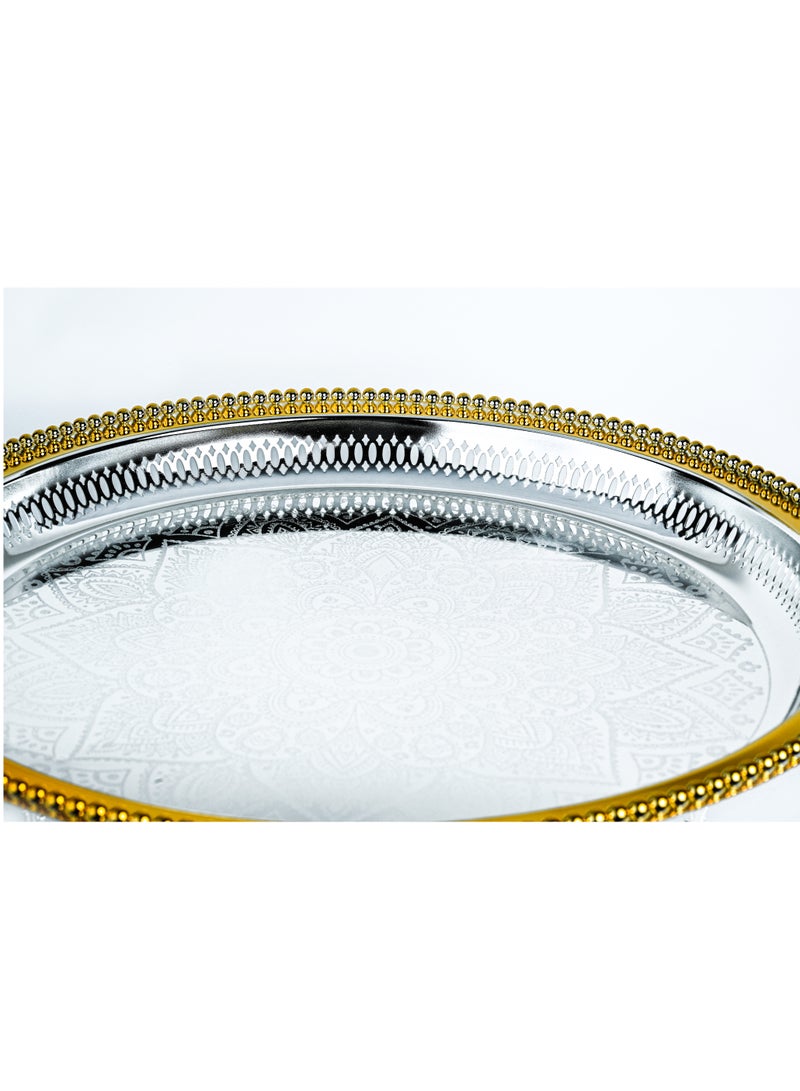 ZOLTEN SILVERPLATED LARGE SIZE ROUND TRAY GOLD/SILVER COLOUR 45 CM - Image 2