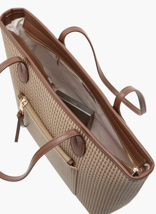 MISSY Women's Monogram Print Tote Bag with Double Handles and Zip Closure