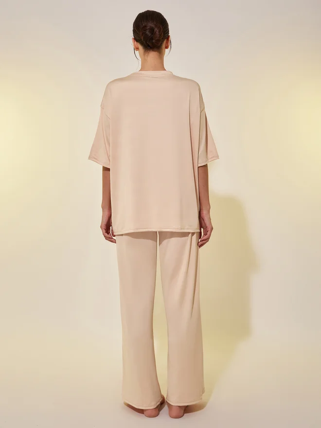 Take Two Take Two Embroidered Detail Dropped Shoulder T-Shirt and Straight Pyjama Set