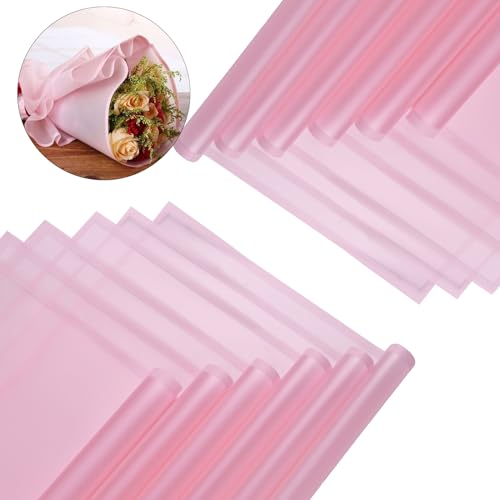 VOWOVOSDAY 20 Pcs Pink Flower Wrapping Paper,Flower Bouquet Wrapping Paper-Floral Wrapping Paper Waterproof Flowers Bouquet Packing Material with Ribbon Florist Bouquet Supplies DIY Craft Gift Packing - Image 1