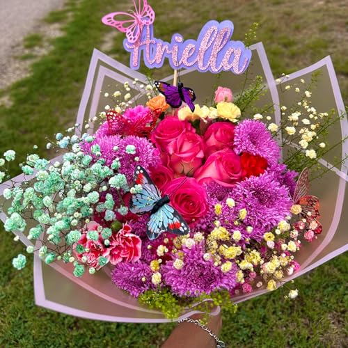 VOWOVOSDAY 20 Pcs Pink Flower Wrapping Paper,Flower Bouquet Wrapping Paper-Floral Wrapping Paper Waterproof Flowers Bouquet Packing Material with Ribbon Florist Bouquet Supplies DIY Craft Gift Packing - Image 2