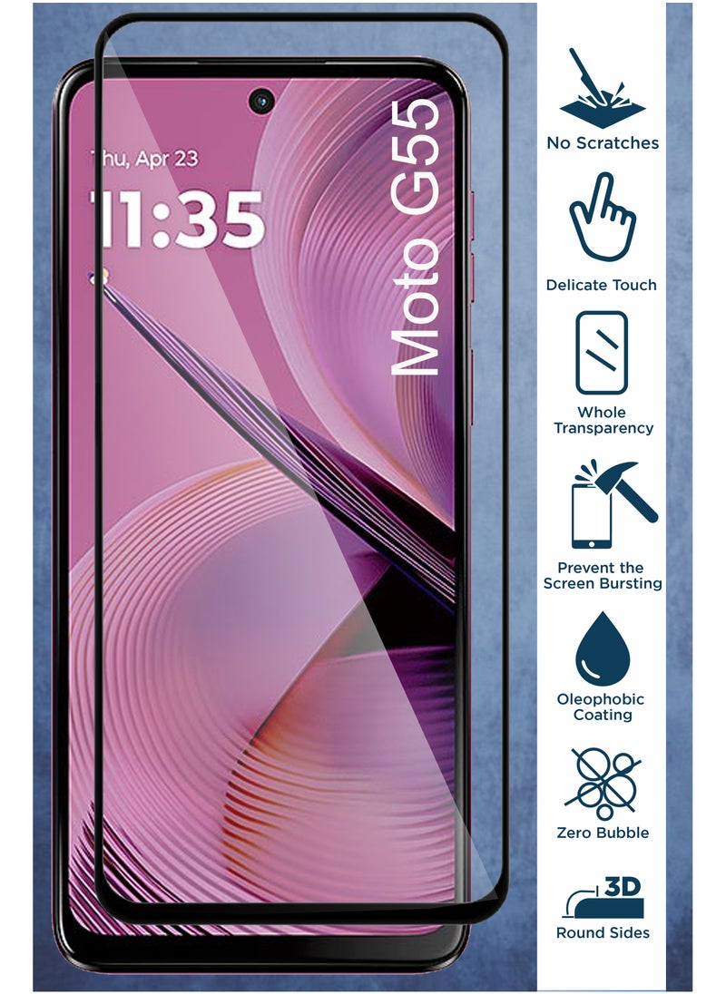 Generic - For Motorola Moto G55- Tempered Glass Screen Protector - Delicate Touch , Higher Transparency , Easy to Install ,Anti-scratch and Bubble-free Screen Protector - Black - Image 1