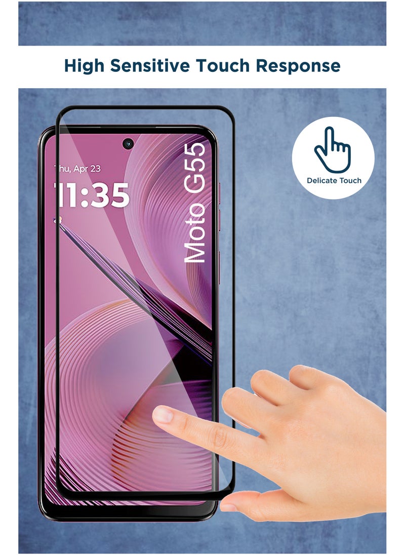 Generic - For Motorola Moto G55- Tempered Glass Screen Protector - Delicate Touch , Higher Transparency , Easy to Install ,Anti-scratch and Bubble-free Screen Protector - Black - Image 1