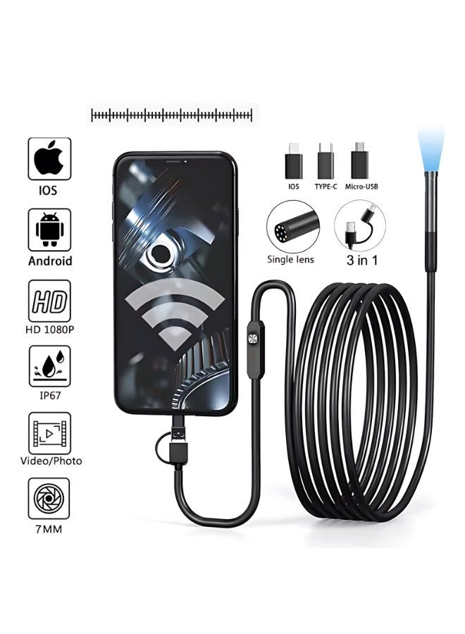 Chabeia 7mm Endoscope, IP67 Waterproof Camera, 3 in 1 Type-C, USB and Micro-USB Type Port & 6 led Light with 1 mtr Length Cable, for Android smartphone,  Windows PC and MAC PC, for Pipe Inspection（Black） - Image 5