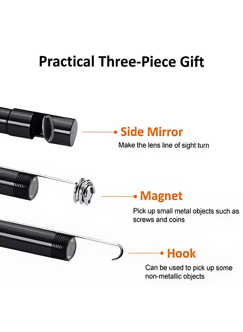 Chabeia 7mm Endoscope, IP67 Waterproof Camera, 3 in 1 Type-C, USB and Micro-USB Type Port & 6 led Light with 1 mtr Length Cable, for Android smartphone,  Windows PC and MAC PC, for Pipe Inspection（Black） - Image 2