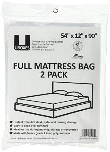 Uboxes Full Mattress Bag 54"x12"x90", Clear, 2 pack - Image 1