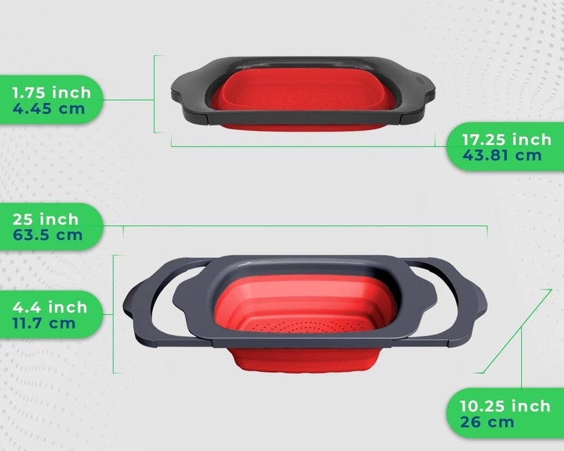 Comfify XL Large Kitchen Strainer by Comfify - Collapsible Silicone Over-The-Sink Colander with Extendable Handles - Use with Pasta, Fruit, Berries & Veggie - 6 Quart - Red - Image 3