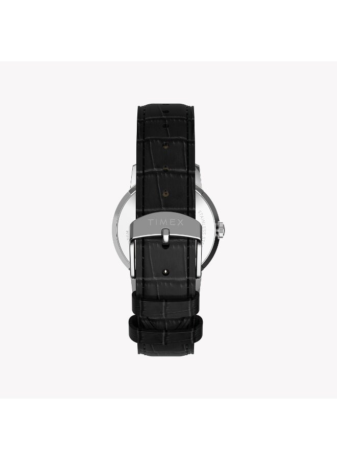 تيميكس ساعة مارلين للرجال بحجم 34 مم، هيكل من الفولاذ المقاوم للصدأ، سوار أسود، ميناء فضي، موديل TW2Y37600 | ساعة رجالية فاخرة - Image 3