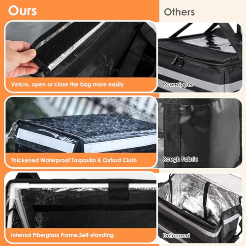TooCust Insulated Bags for Food Delivery with Cup Holder 173 x 135 x 125 Support Frame Hard Bottom Plate Waterproof Commercial Insulated Food Delivery Bag Drink Carriers for Doordash wDivider - Image 3