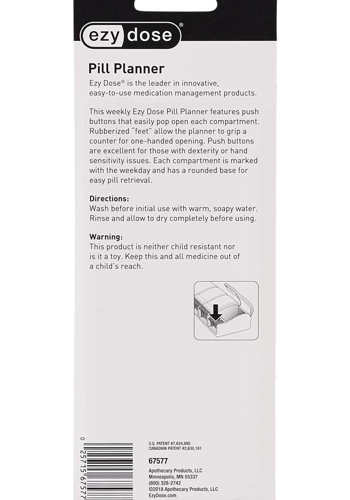 EZY DOSE Apothecary Push Button 7-Day Pill Organizer - Medium Size - Image 5