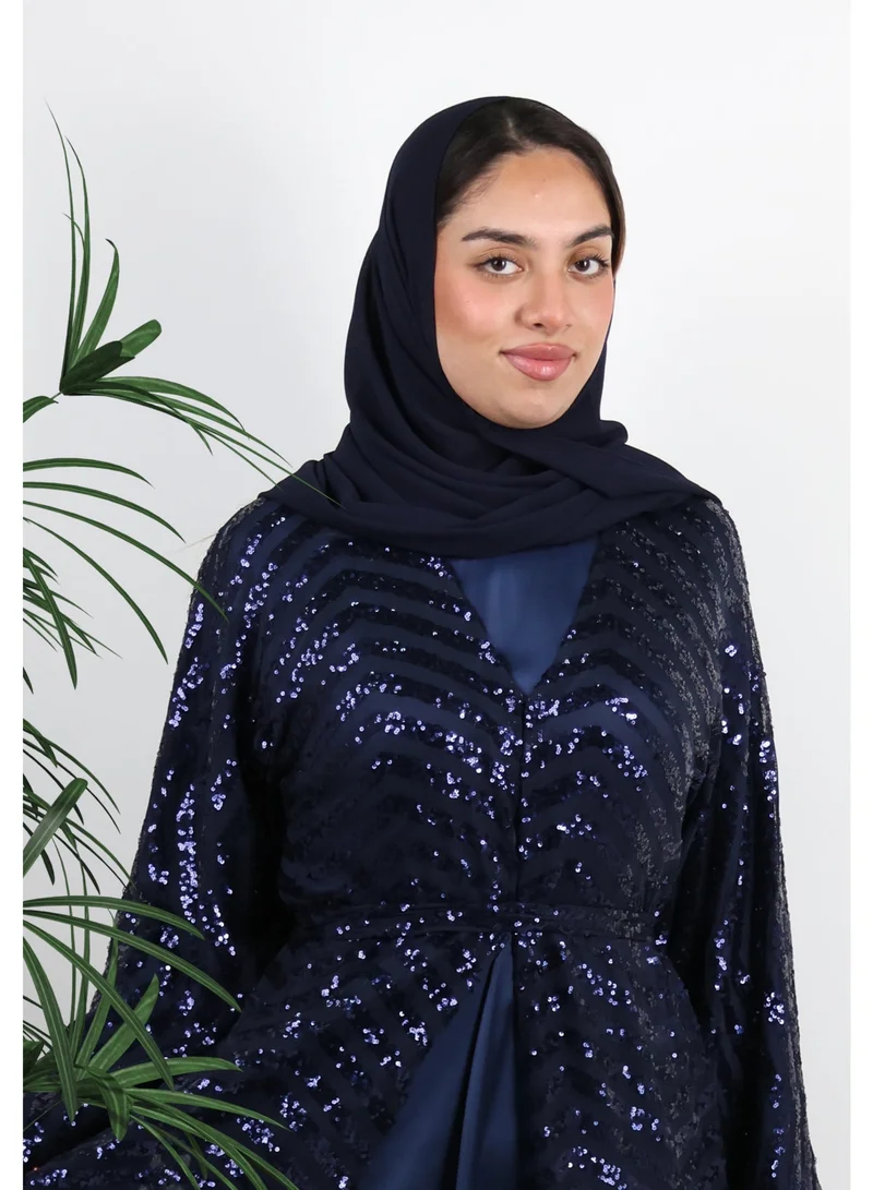 JAMEELA  Navy Blue Sequin Abaya 3 Piece Set for Women | Best Price UAE