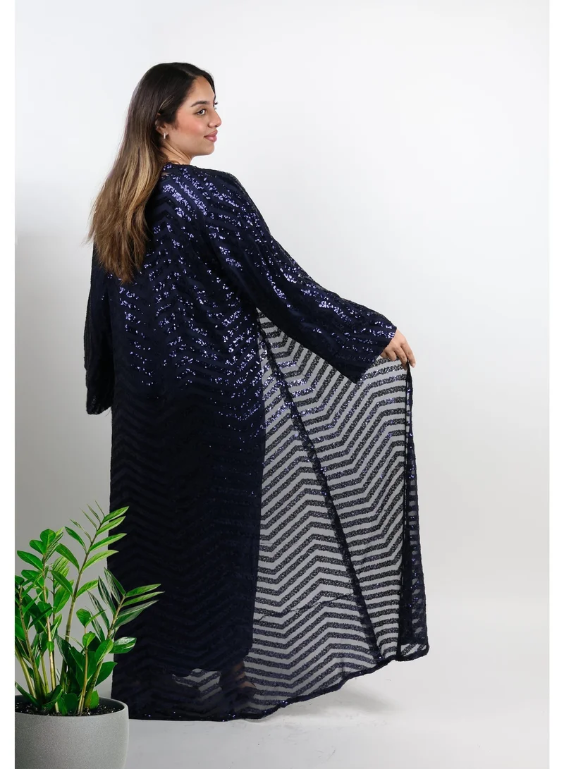 JAMEELA  Navy Blue Sequin Abaya 3 Piece Set for Women | Best Price UAE