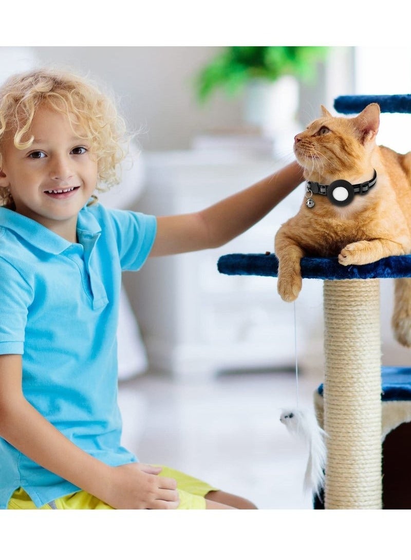 for Airtag Cat Collar with Bell Adjustable Breakaway Kitten Collars, Reflective Designed, Waterproof Holder Dog Puppy (Black) - Image 4